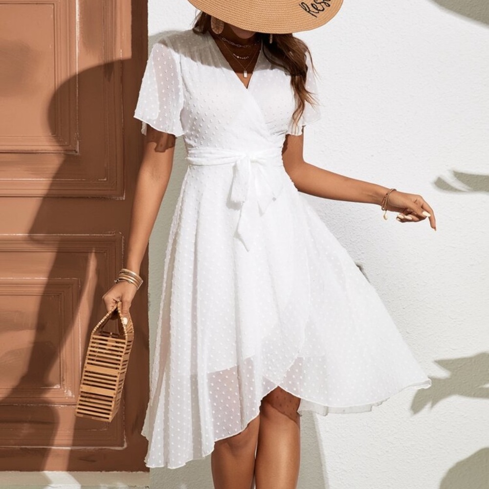 SHEIN White Midi A-Line Skirt with Asymmetrical Tie Front